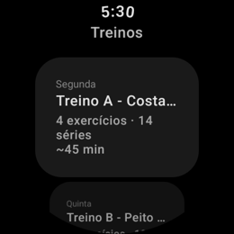 Wear OS con la lista de rutinas de la semana del alumno