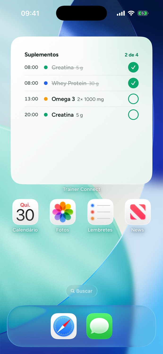 Widget de suplementos del día en la pantalla de inicio del iPhone