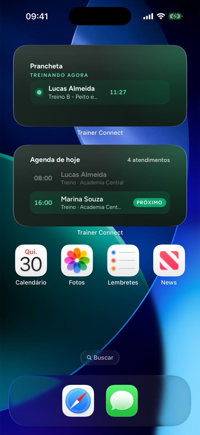 Los mismos widgets de rutina y agenda en la pantalla de inicio del iPhone en modo oscuro